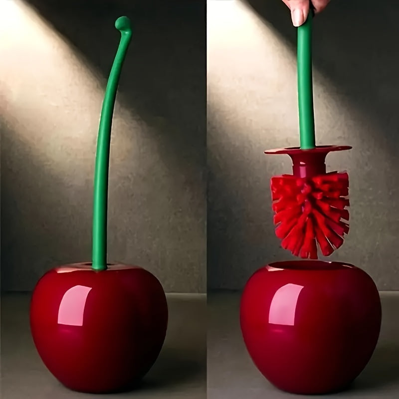 Cherry-Shaped Toilet Brush Set with Long Handle and Holder for Bathroom Cleaning