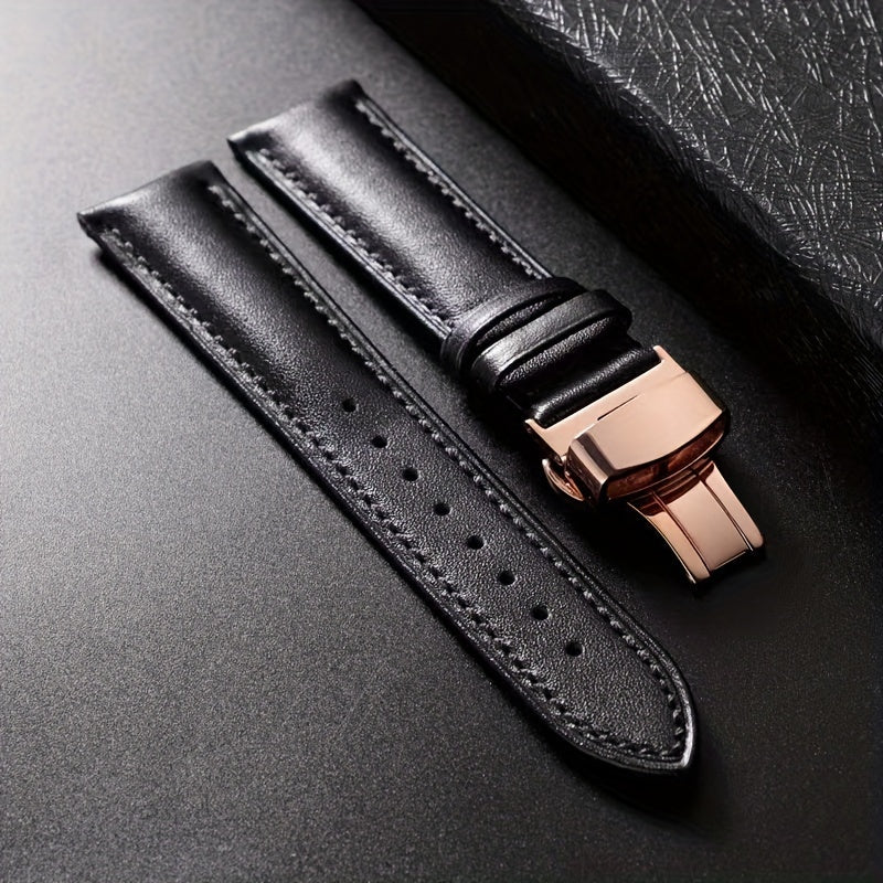 PU Leather Watch Strap with Automatic Butterfly Buckle, Various Sizes for Business or Gift