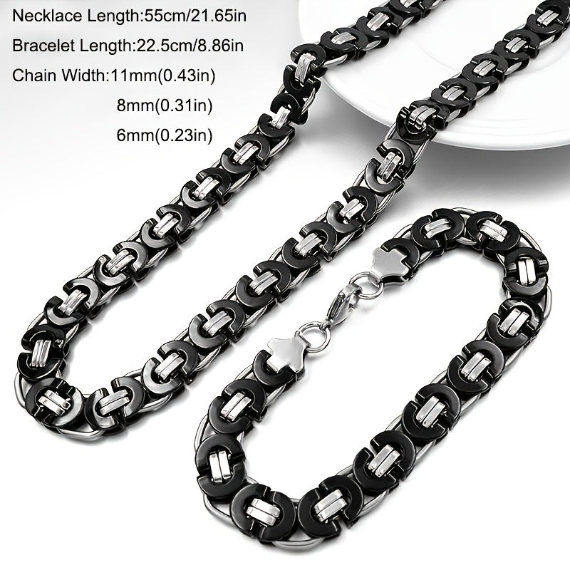 Модный египетский византийский плоский браслет и набор ожерелья, изготовленные из классической нержавеющей стали для мужчин.