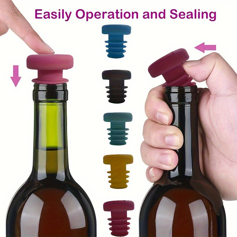 Set of 5 Silicone Wine Bottle Stoppers Leak-Proof Seal for Wine and Oil Bottles