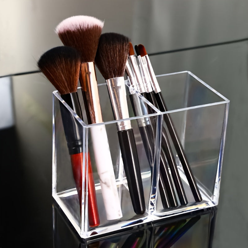 Organizador de soporte para brochas de maquillaje de acrílico con múltiples compartimentos para cosméticos y bolígrafos