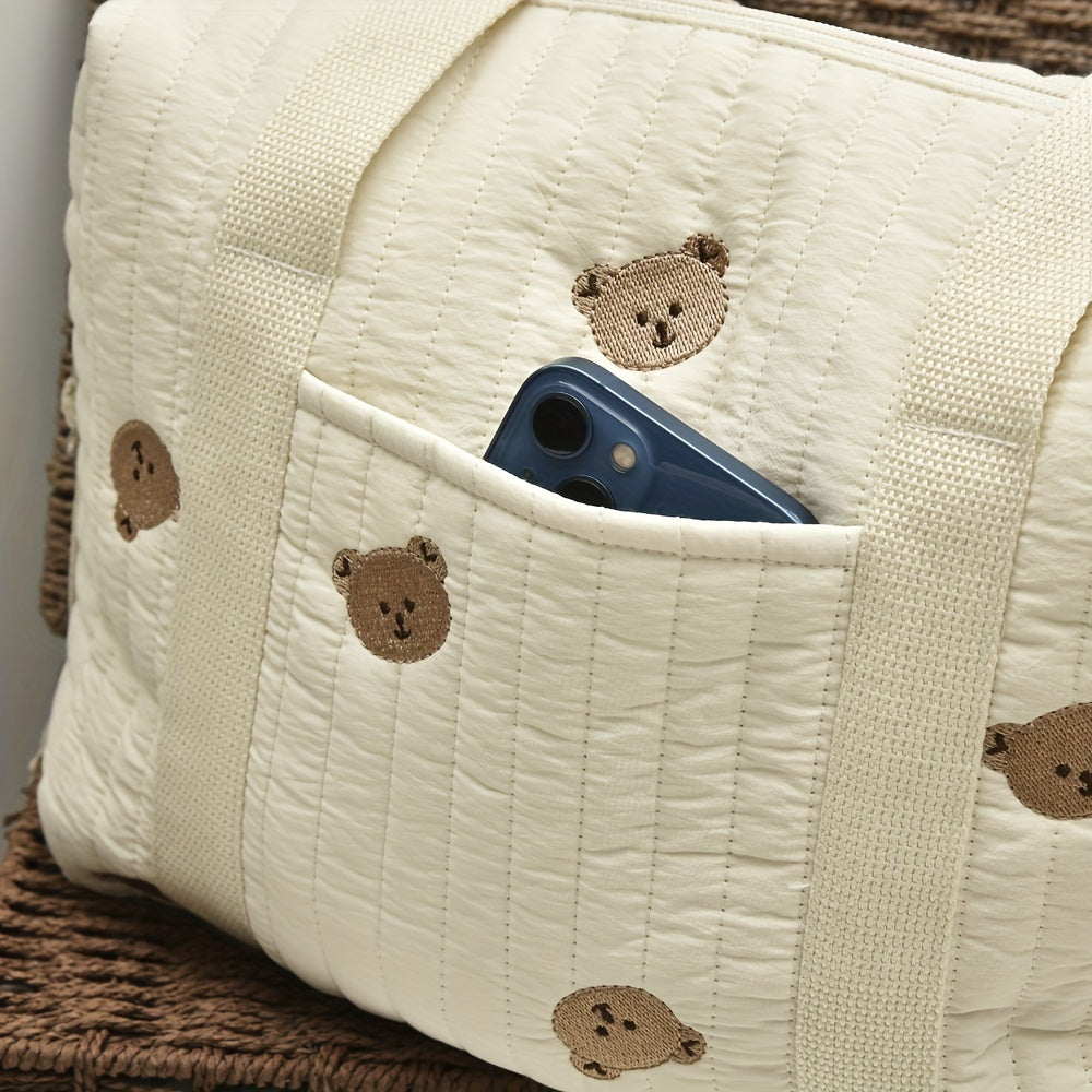 Spacious Embroidered Diaper Bag with Milk Bottle Organizer Multi-Functional Baby Stroller Hanging Bag