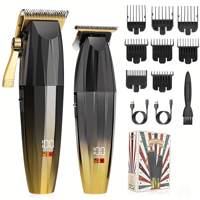 Erkaklar uchun professional soch kesish va trimmer to'plami, LCD displey bilan, USB orqali quvvatlanadigan 1800mAh lityum batareya, simsiz o'yma va tafsilotlar, sozlanadigan pichoqlar, qo'llanma taroqchilar - elektr