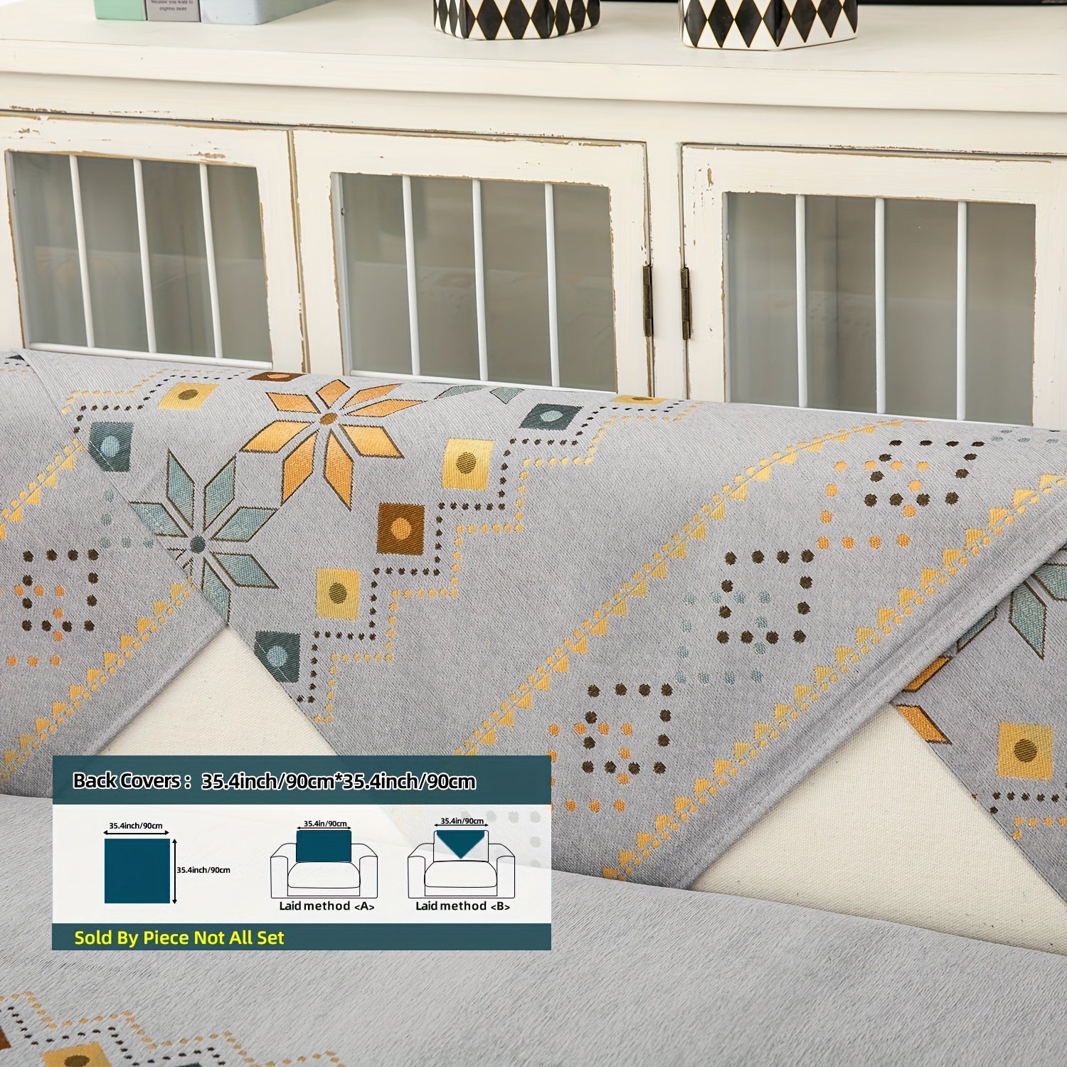 Bohemian Chenille Sofa Slipcover with Geometric and Floral Patterns for All-Season Use