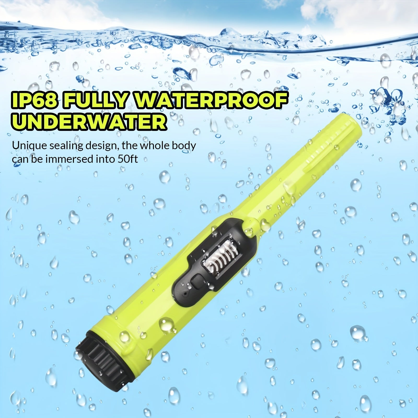 Underwater Metal Detector Pinpointer with LCD Screen Handheld Treasure Finder with 3 Modes Plastic Belt Holster Non-Rechargeable Battery for Adults