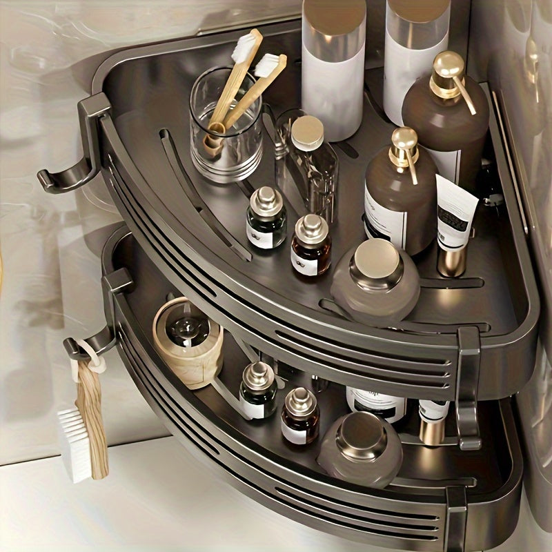 Aluminum Bathroom Corner Shelf Wall-Mounted Triangle Storage No-Drill for Toiletries Kitchen