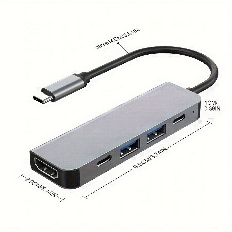 USB C Hub 5-in-1 with 4K HDMI, 100W Power Delivery, High-Speed USB for MacBook Samsung HP