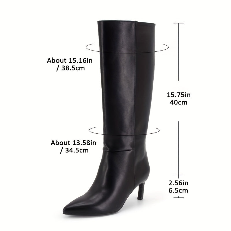 Women's Faux Leather Knee-High Boots Pointed Toe Mid-Heel All-Season Black