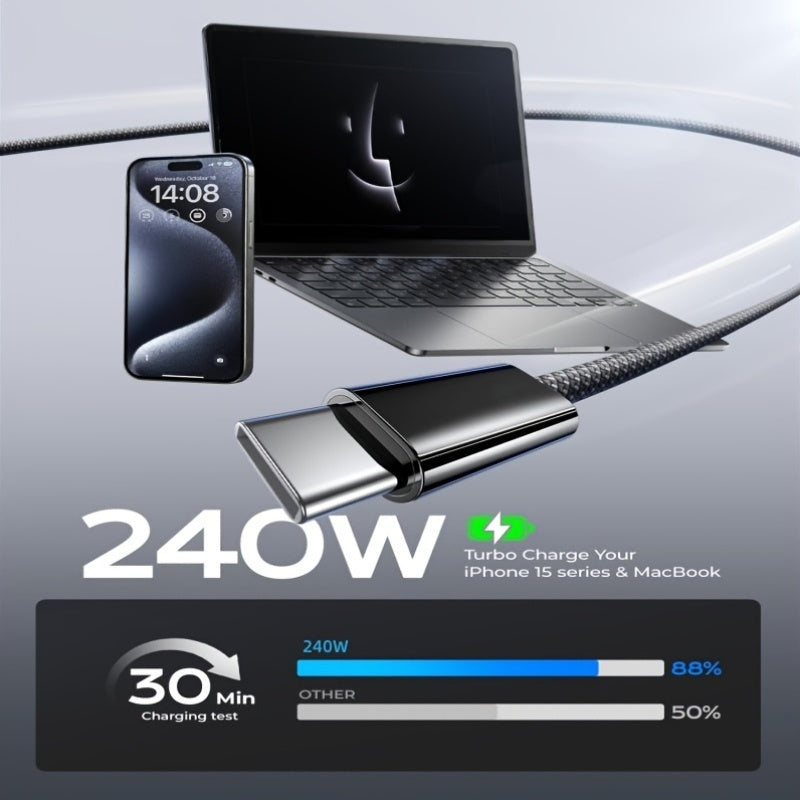 3-Pack USB C to C Cable 240W Fast Charging Nylon Glossy Finish Data Sync