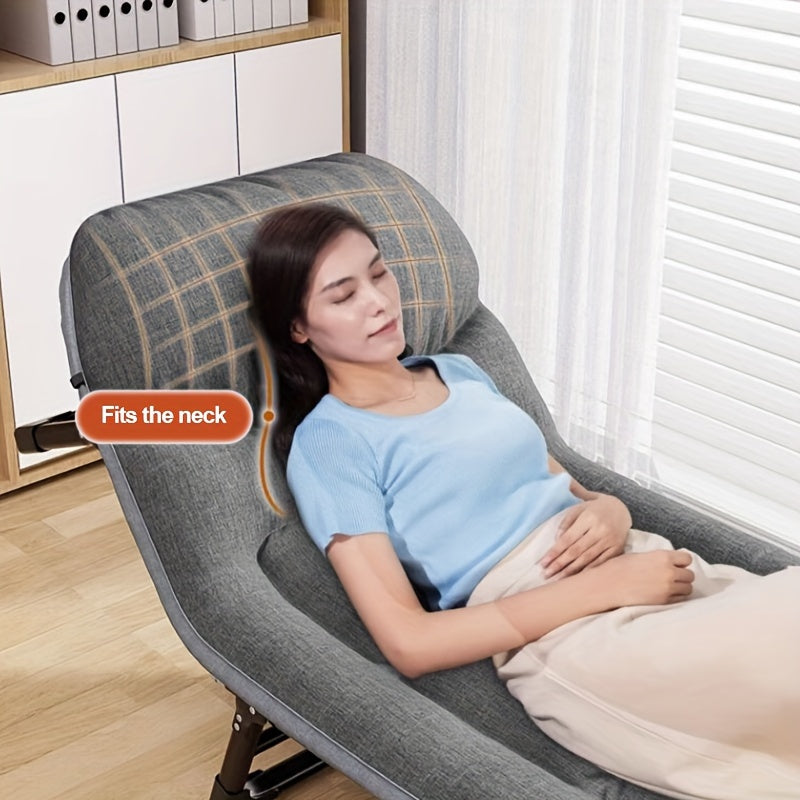 Yostiqli portativ egiluvchan lager karavoti, orqani yotqizuvchi stul, quyma temir ramka, paxta to'siqlari. O'rnatish talab qilinmaydi, uyda, ofisda, plyajda, bog'da yoki baliq ovlash sayohatlarida mukammal.