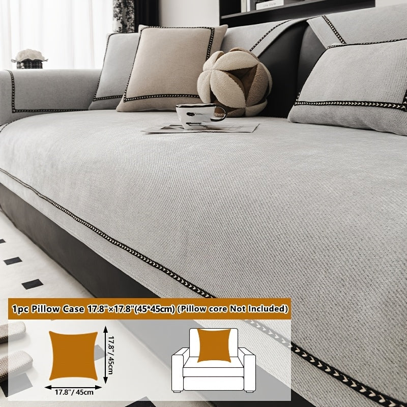 Chenille Sofa Cover with Lace Trim Non-Slip All-Season Furniture Protector Machine Washable