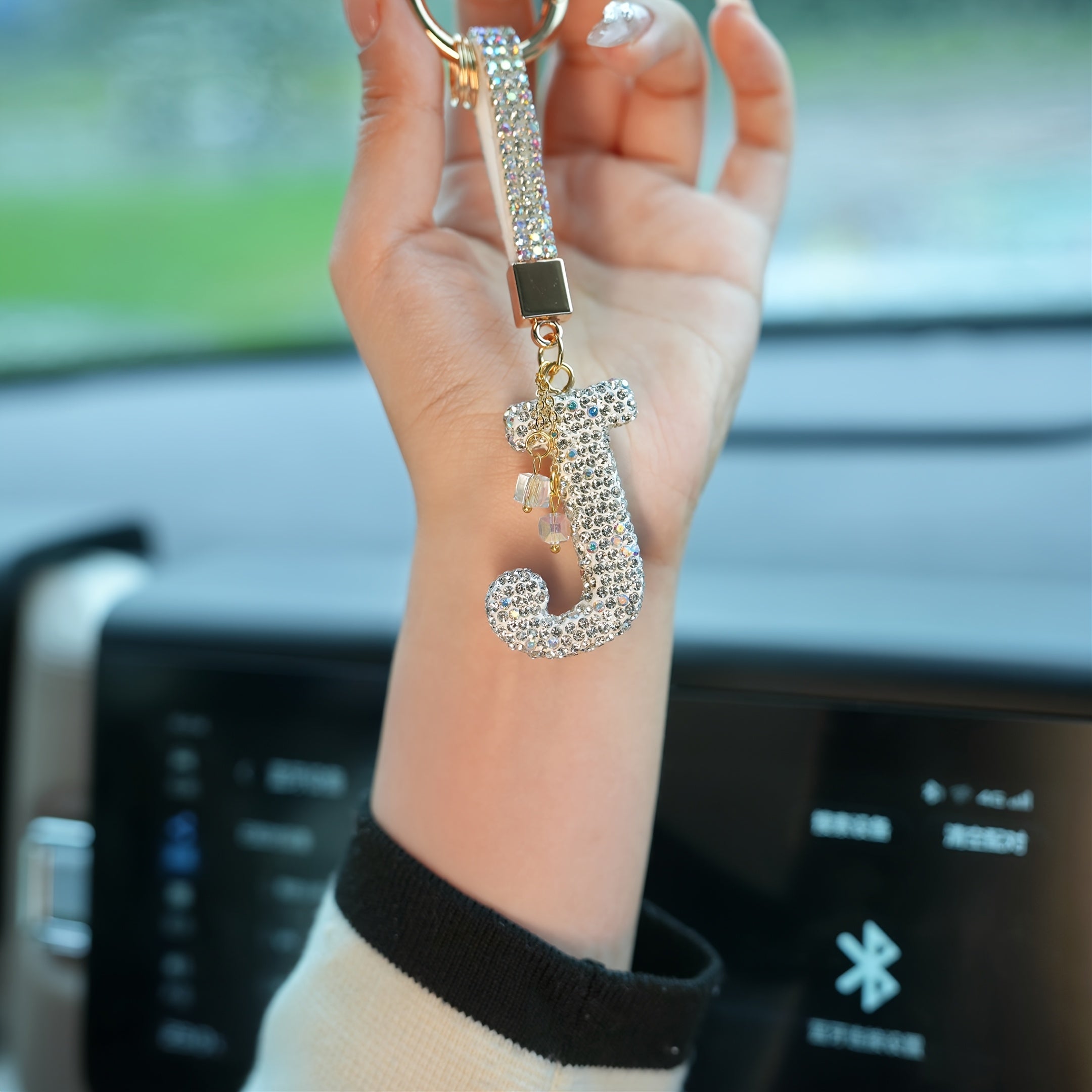 Resin Letter M Keychain Rhinestone Decor Gift Accessory for Birthdays and Christmas