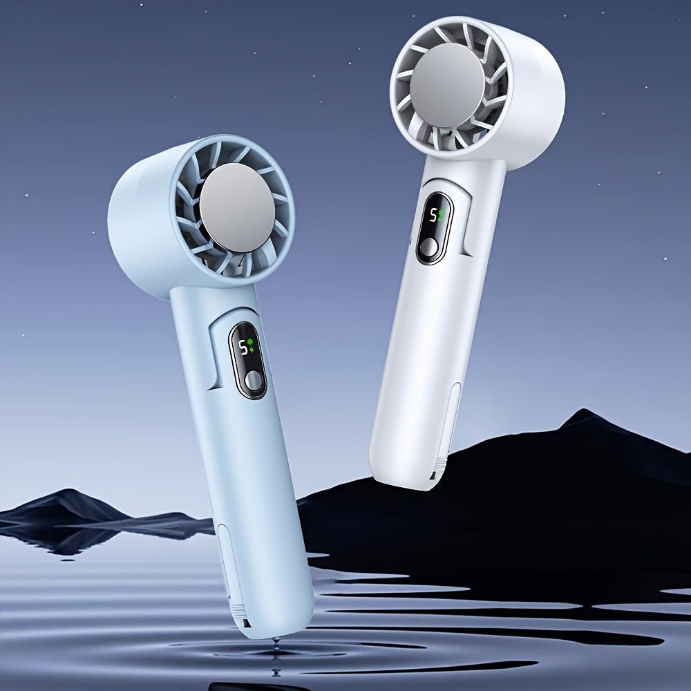 Portable Handheld Fan with LED Display, 4000mAh Battery, 5-Speed Silent Cooling