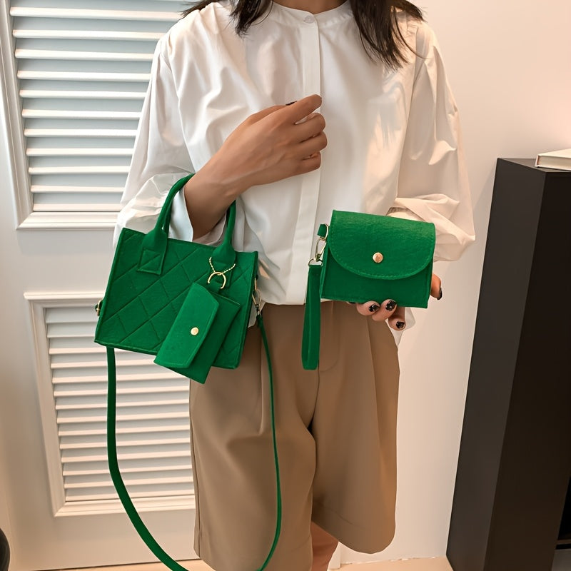 Набор из 3-х сумок из фетра для женщин с регулируемыми ремнями, застежкой на молнии, съемным ремнем, сумками для хранения кошелька, подходящими для повседневного и рабочего использования.