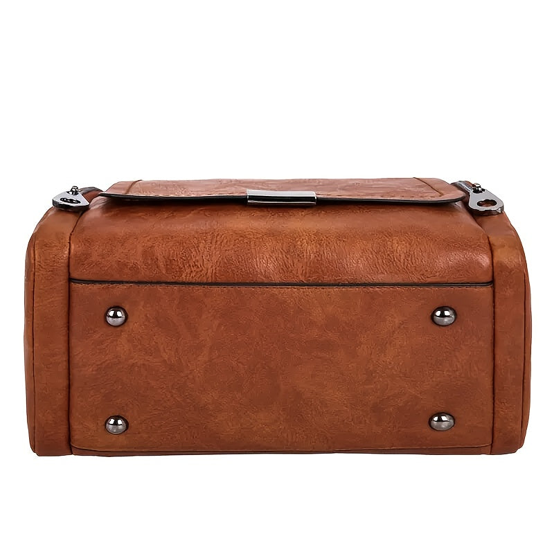 Vintage Women's Large Capacity PU Zipper Crossbody Bag with Detachable Strap