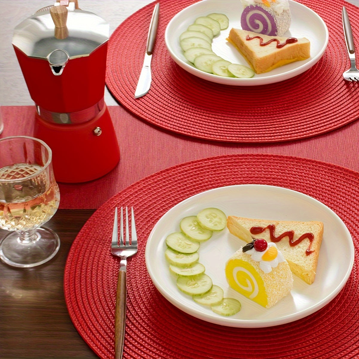 6 круглых плетеных ПП подставок диаметром 38,1 см, washable, нескользящие, изолированные, идеальны для украшения стола дома или на праздничных вечеринках.