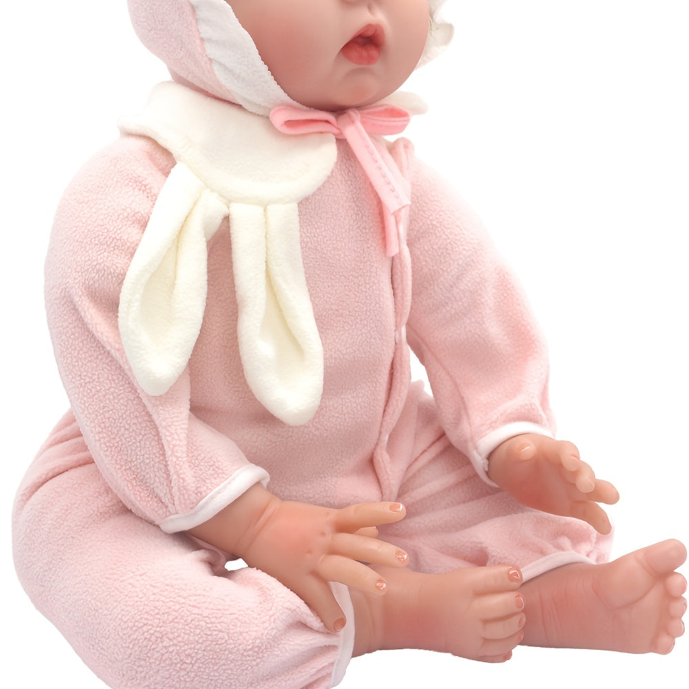 Pink Rabbit Ears Onesie with Cap for 22 Inch Silicone Dolls Kids Toy Clothing