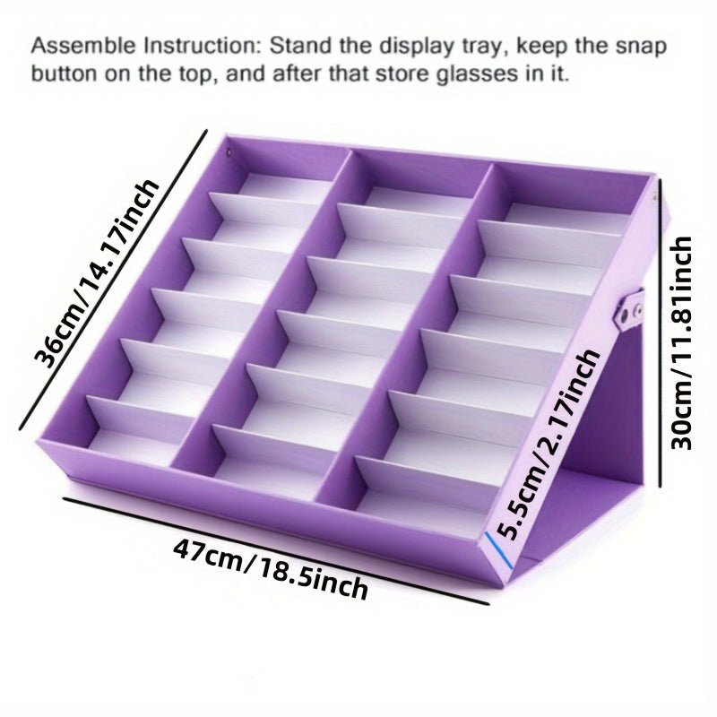 Women's Jewelry Storage Box with 18 Slots for Eyeglasses Artificial Leather Stand Purple Red Blue-Grey