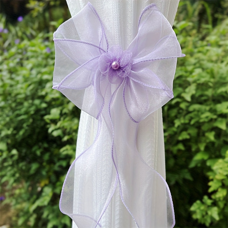 Nordic Style Lace Faux Pearl Flower Bow Curtain Tiebacks for Bedroom Living Room