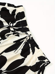 Women's Plus Size Floral Bermuda Shorts Casual Summer Beachwear Black White Leaf