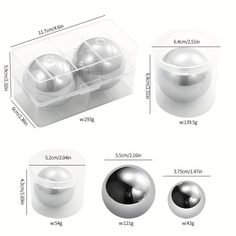 Set of 2 Stainless Steel Ice Cubes Spherical Frozen Whiskey Chilling Stones
