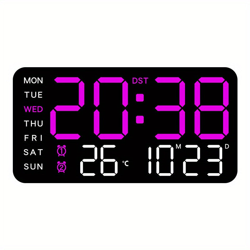 Digital Wall Clock with Voice Control Dual Alarms USB Power Temperature Display Adjustable Brightness Black