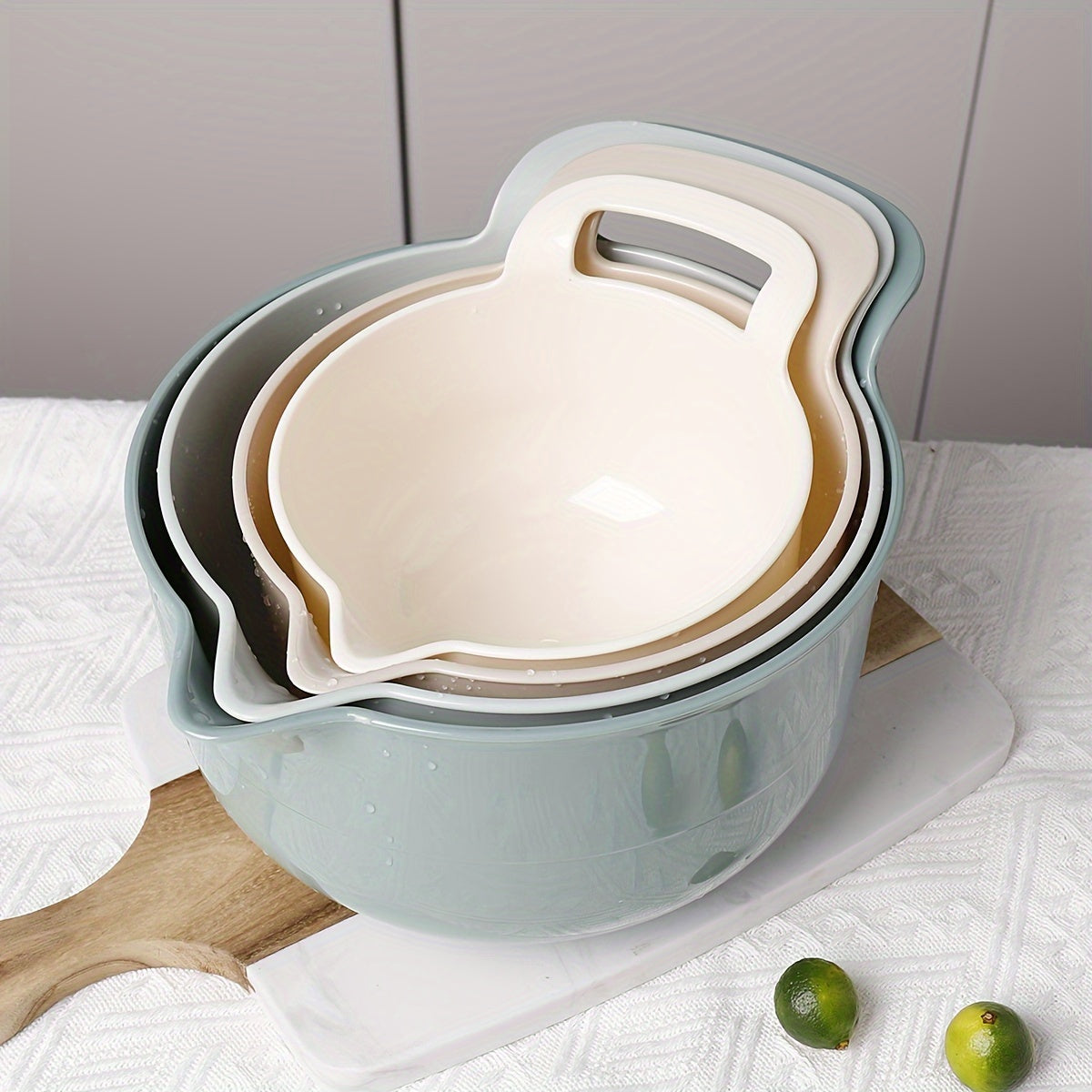 Set of 4 Plastic Mixing Bowls with Non-Slip Base, Multi-Purpose Kitchen Prep and Rinse Bowls in Various Sizes