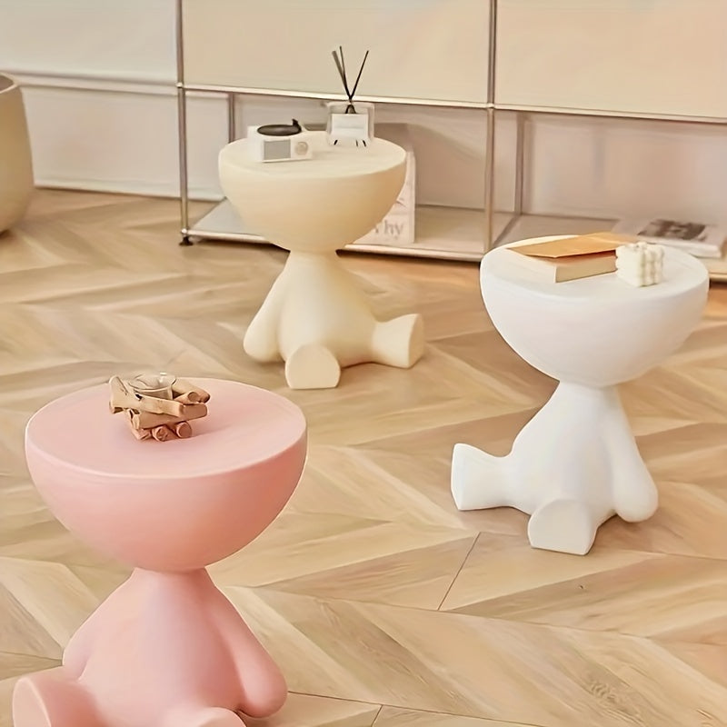 Cream-Style Round Side Table Lightweight Plastic Multi-Functional Ottoman for Living Room Bedroom Kitchen in Various Colors