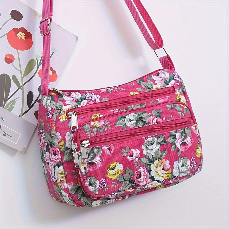 Large Capacity Canvas Crossbody Bag for Middle-Aged and Elderly Women with Zipper Closure