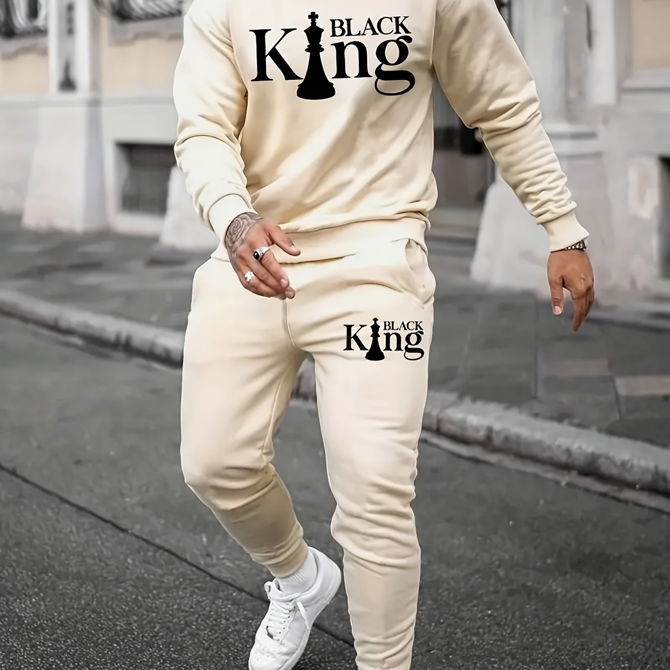 Men's Athletic Set Long Sleeve Crewneck Top and Joggers Polyester Casual Autumn Running