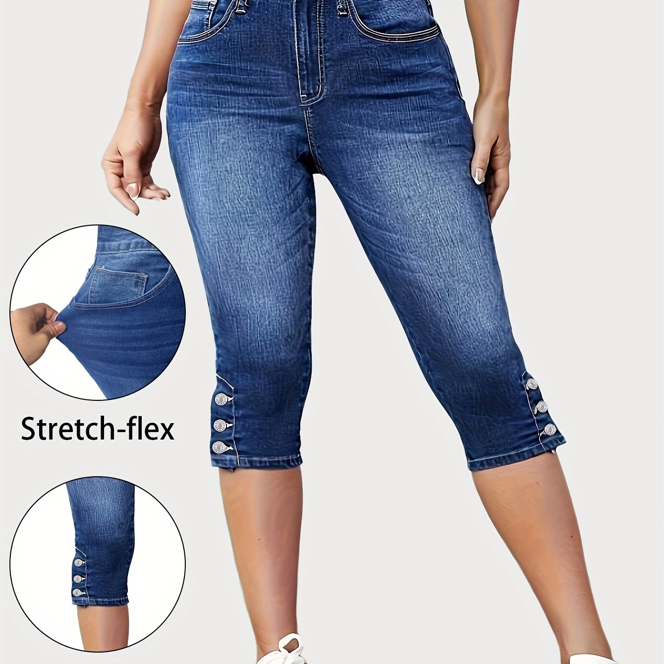 Pantalones cortos de mezclilla de talla grande para mujer de cintura alta, pantalones casuales con elasticidad