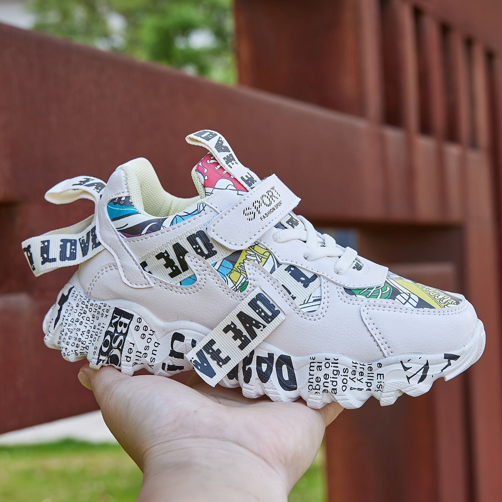 Детские спортивные кроссовки бело-красные мультяшные низкие повседневные туфли на липучке всесезонные