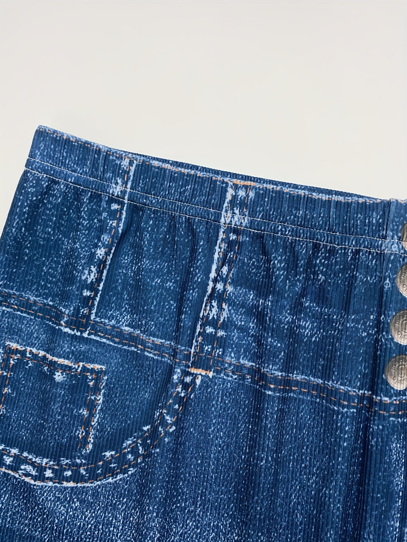 Pantalones capri ajustados de talla grande para mujer con estampado de imitación de mezclilla casual