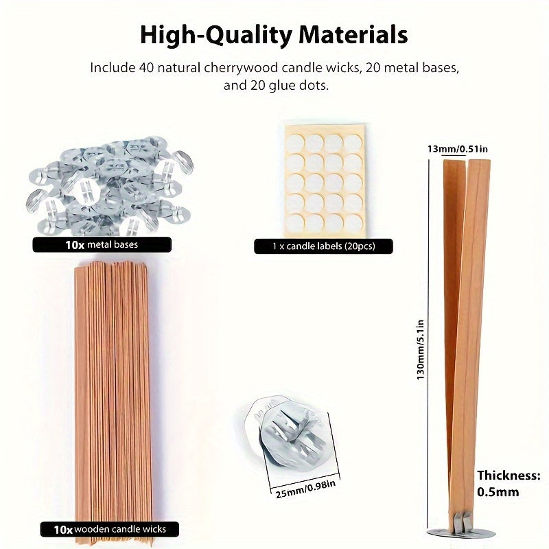 40 Pieces Wooden Candle Wicks 12.95cm Smokeless DIY Candle Making