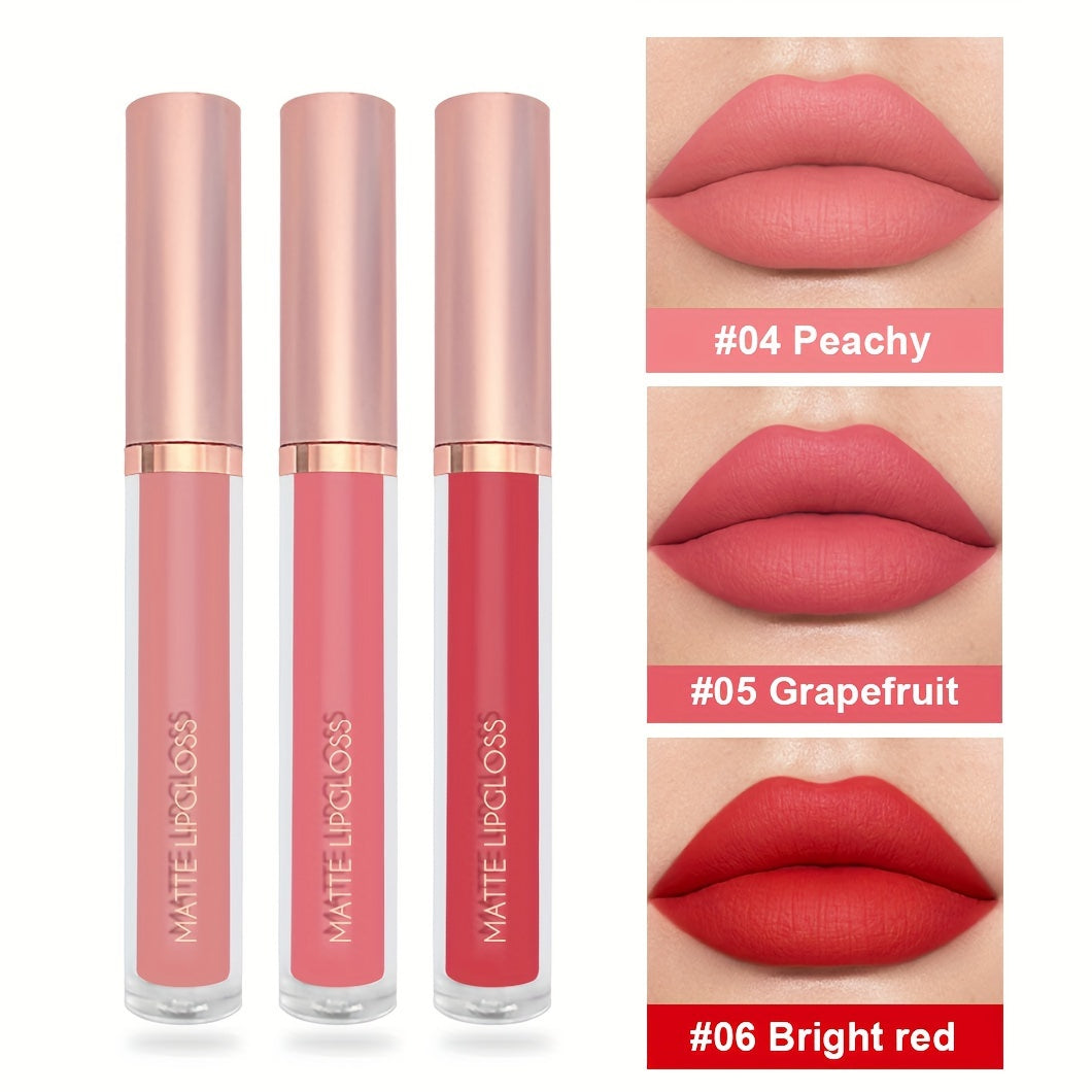 3-Piece Matte Lipstick Set Waterproof Long-Lasting Velvety Lip Gloss for Women