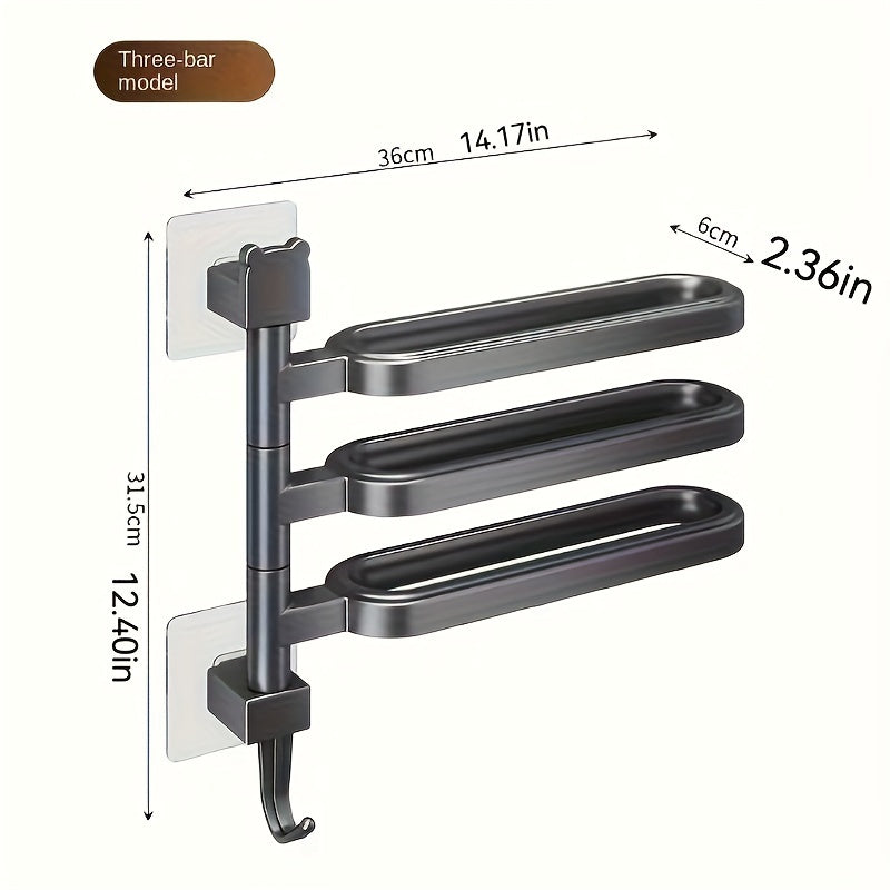 3-Bar Rotating Wall Mounted Towel Rack No-Drill Waterproof Rustproof ABS Plastic Modern Bathroom Storage