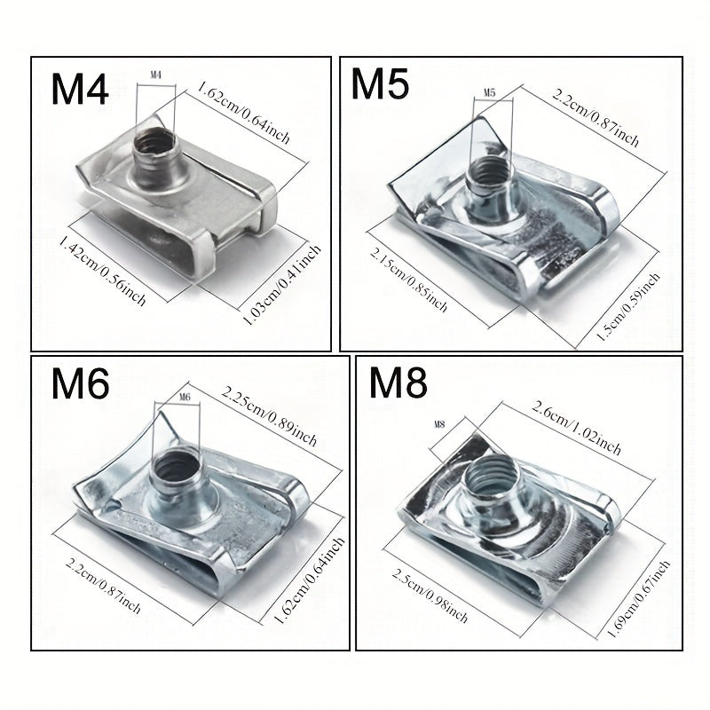 10 dona po'lat U-tipi kliplar, vintli yong'oq bilan, avtomobillar, mototsikllar, ATVlar uchun