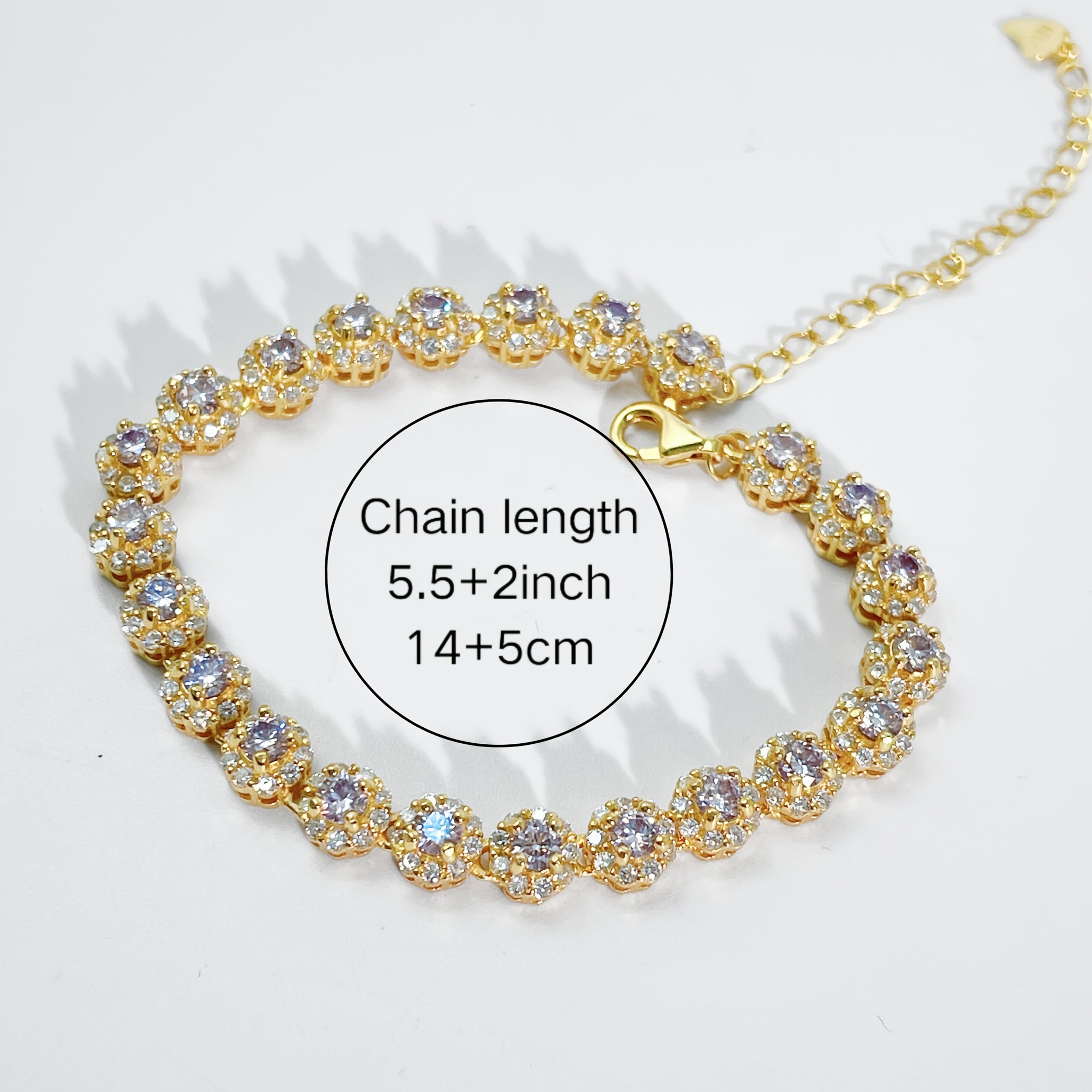 Silver Boho Style Bracelet with 0.1 Carat Purple Moissanite and 14K Gold Plating