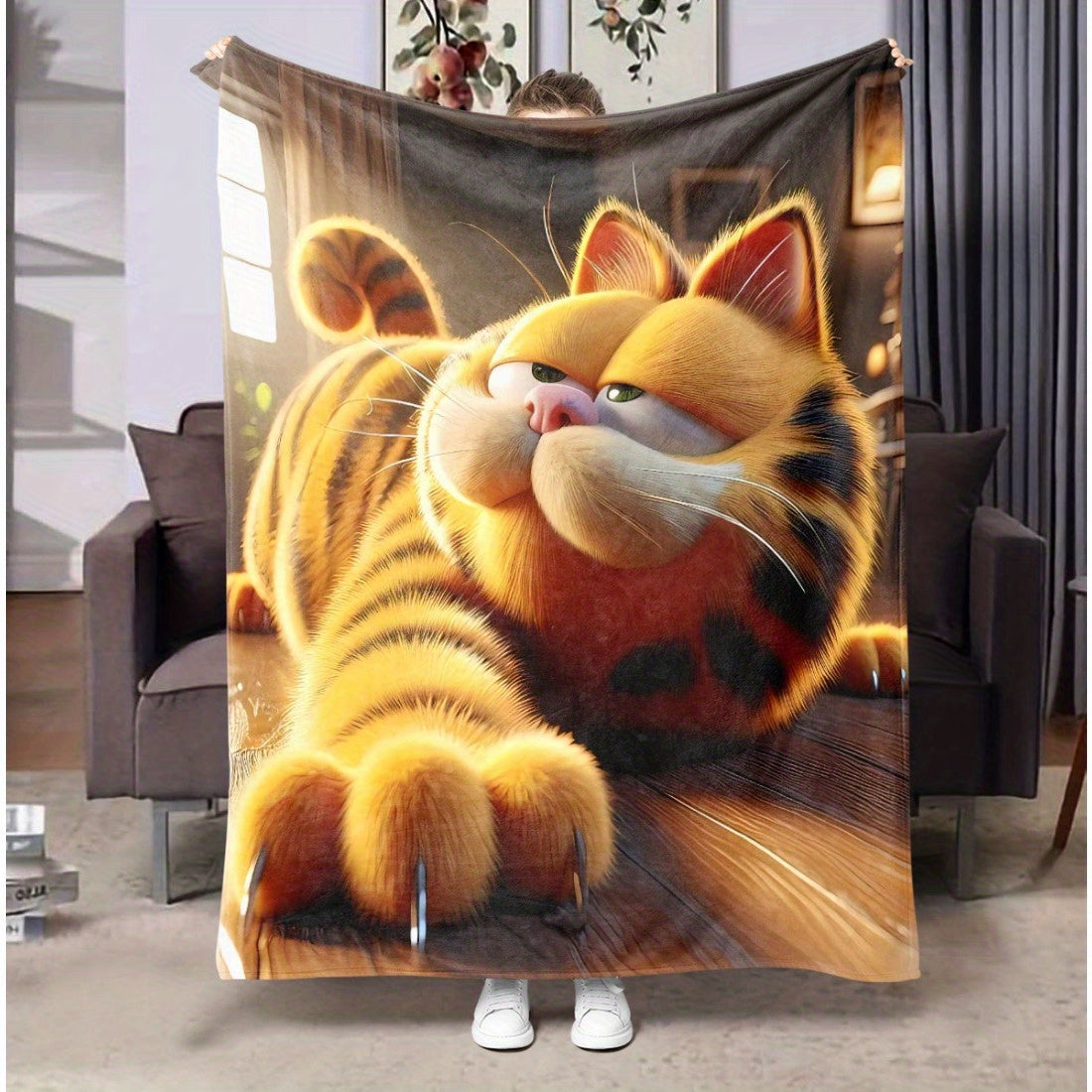 Cartoon Print Fleece Throw Blanket Soft Cozy Bed Couch Decor