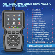 OBD2 Диагностический сканер USB для автомобиля, считыватель кодов ошибок двигателя, тестер аккумулятора, поддержка 10 языков