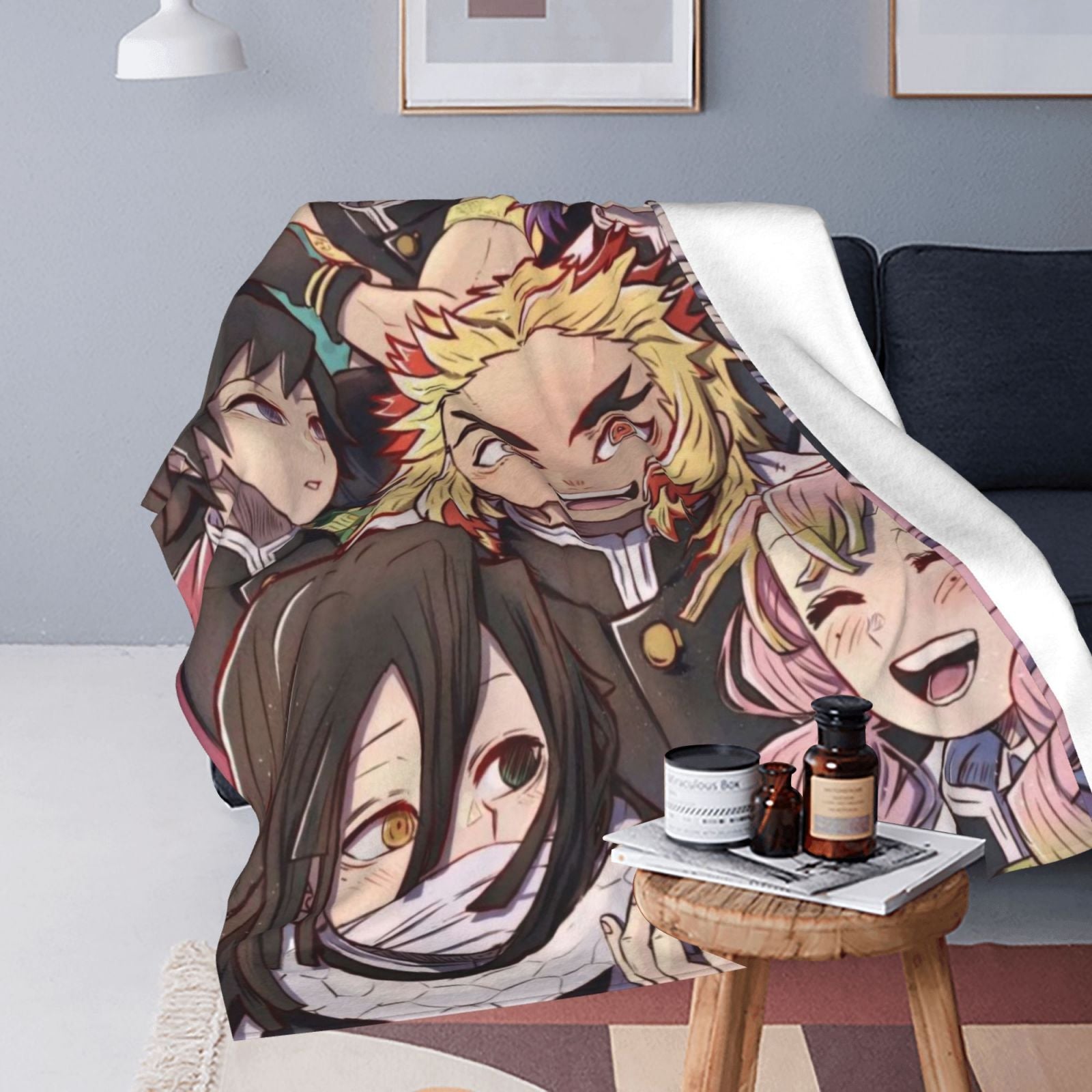 Manta de felpa tipo franela Demon Hunter con patrón geométrico, apta para todas las estaciones, de punto de poliéster