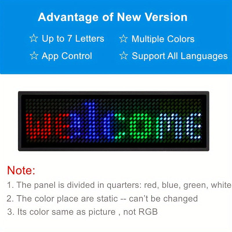 Rechargeable Wireless LED Badge 48x12 Pixel Matrix Display App-Controlled Customizable for Events Nightclubs Hotels