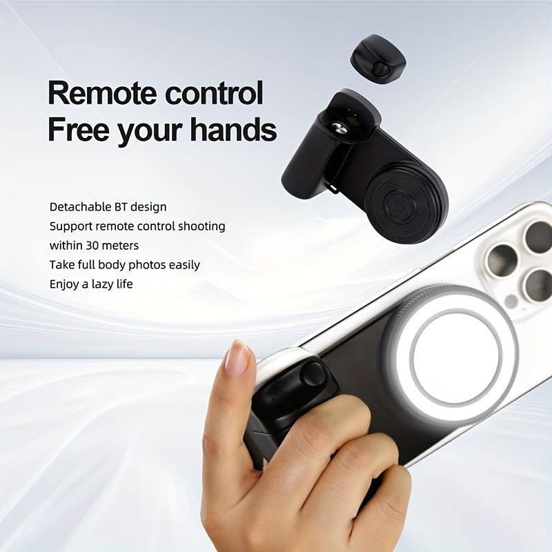 Mobile Phone Camera Handle with Detachable Magnetic Remote Shutter 360° Rotation Self-Lighting