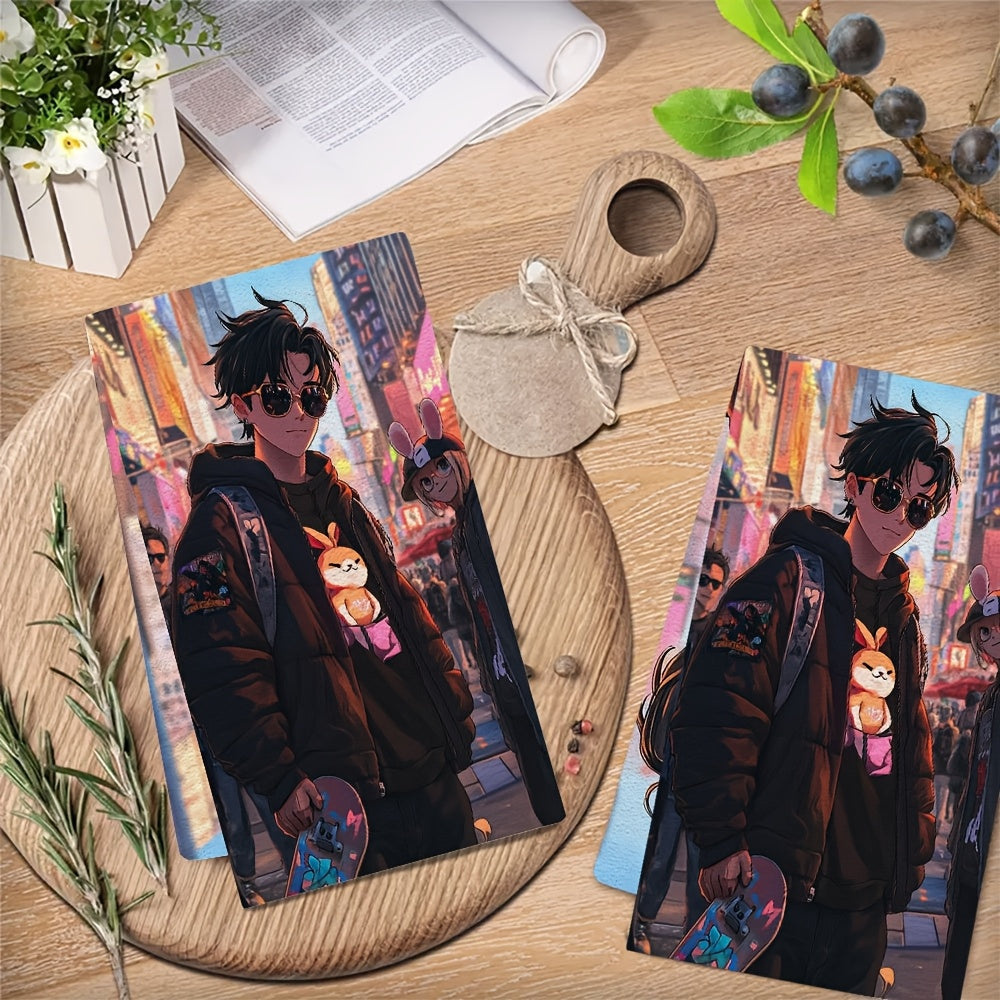 Set of 2 Anime Boy Skateboarding Kitchen Towels 16x24 Inches Absorbent