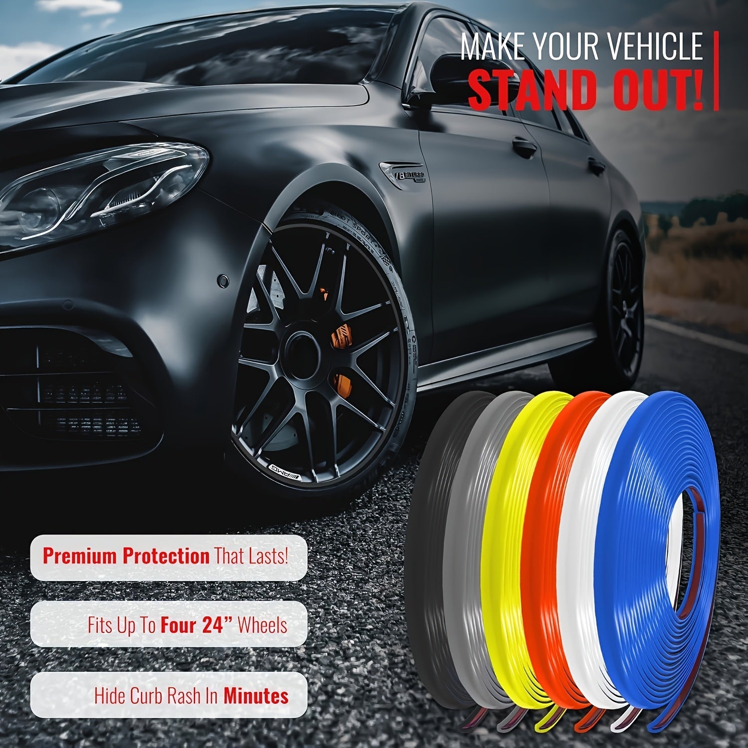 Universal Rubber Wheel Rim Edge Protector 8M Curb Rash Scratch Guard