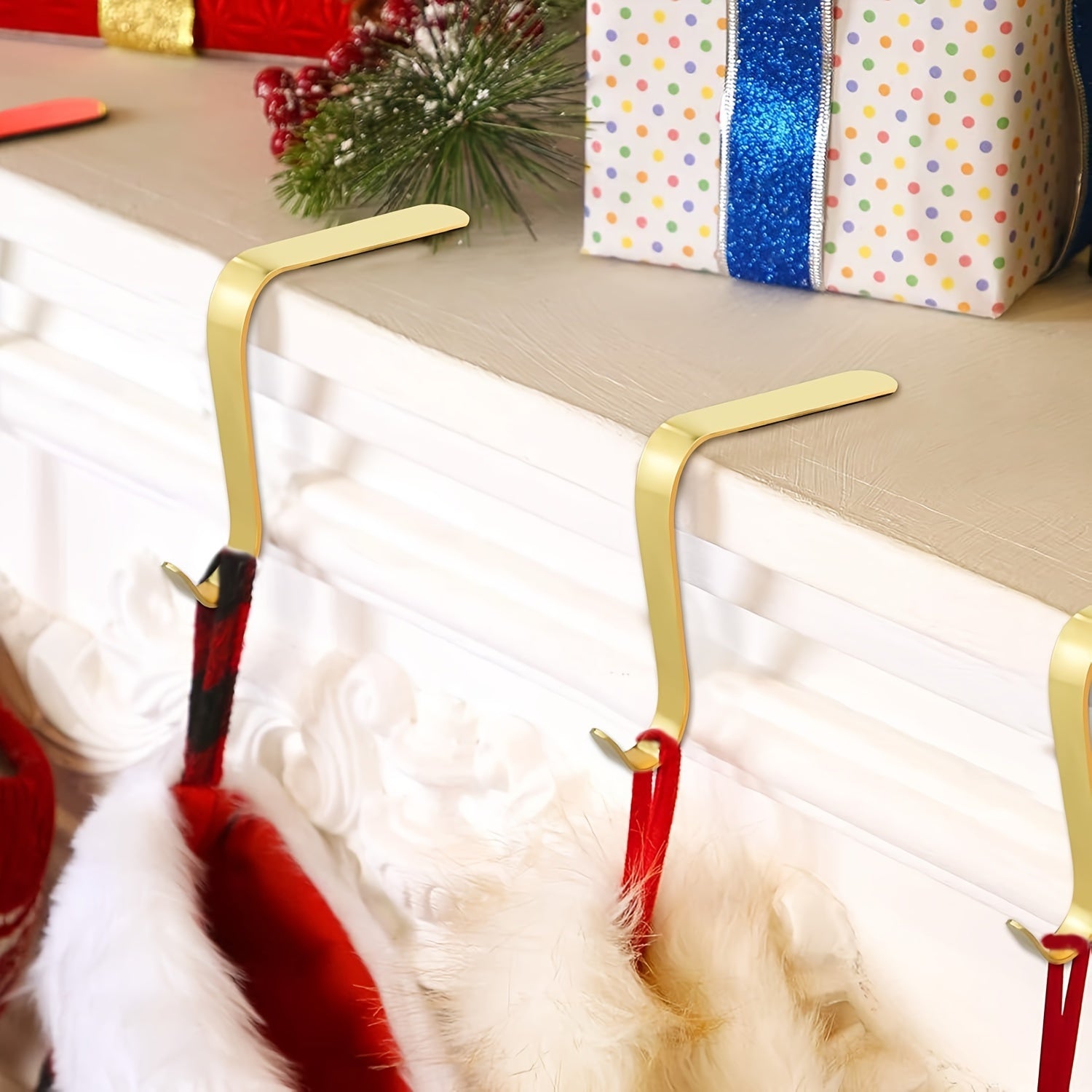 Metal Christmas Stocking Holder with Long Hook and Anti-Slip Design