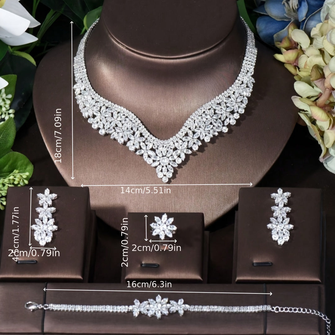 Women Middle Eastern Jewelry Set with Cubic Zirconia Necklace Earrings Ring Bracelet