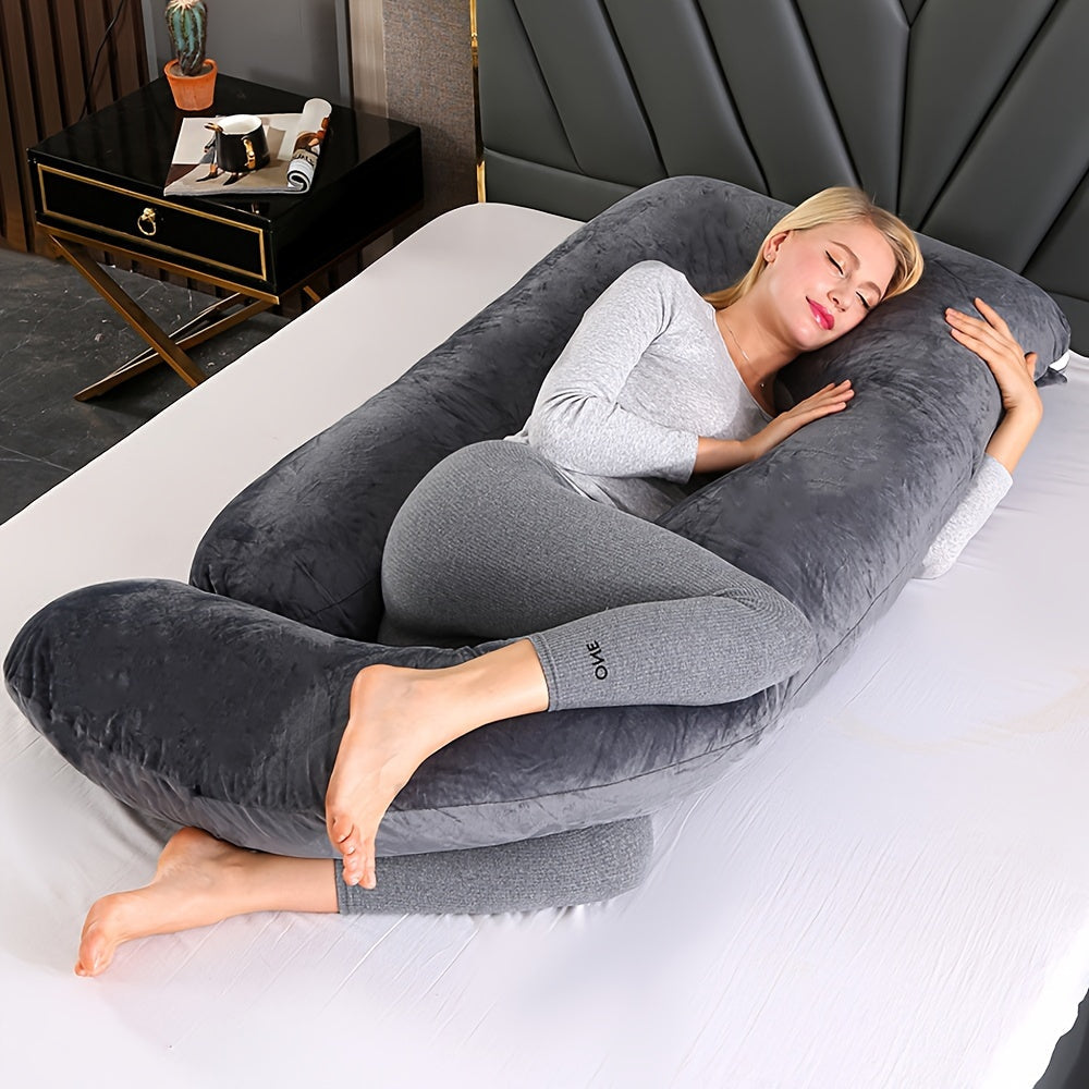 Homiladorlik yostiqi, yonma-yon yotish uchun G-shaklidagi belni qo'llab-quvvatlovchi yostiq, ajratiladigan kristal velur qopqoq bilan, kutayotgan onalar uchun ideal