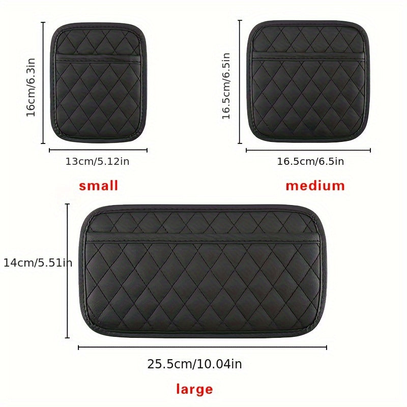 Black Quilted PU Leather Car Seat Organizer for Phone Keys Coins Storage