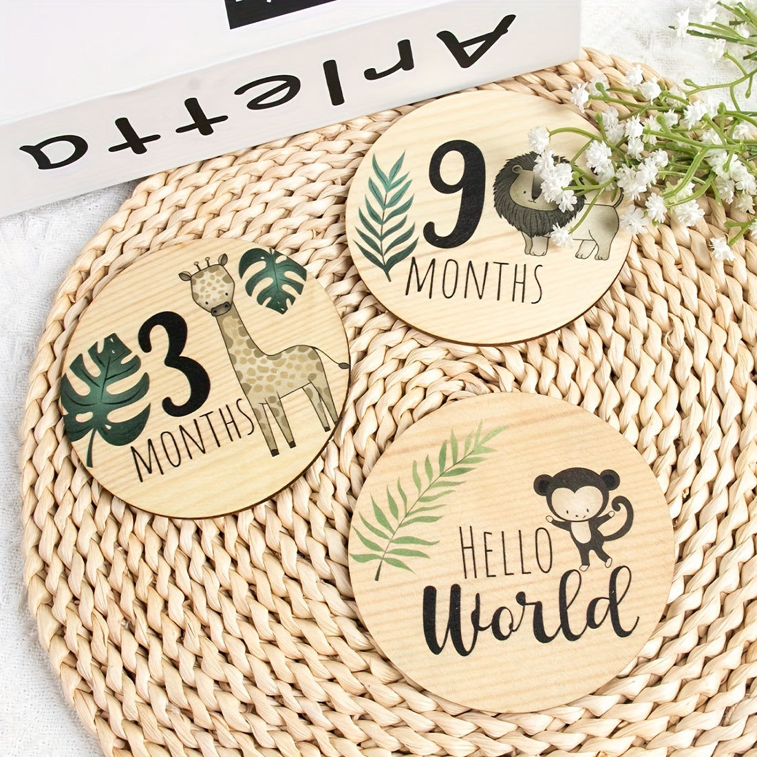 Seven Pieces Wooden Monthly Milestone Cards for Baby Photography and Birth Announcements